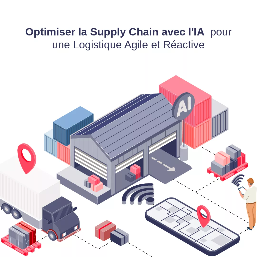 Illustration de l'optimisation de la supply chain avec l'intelligence artificielle pour une logistique agile et réactive.